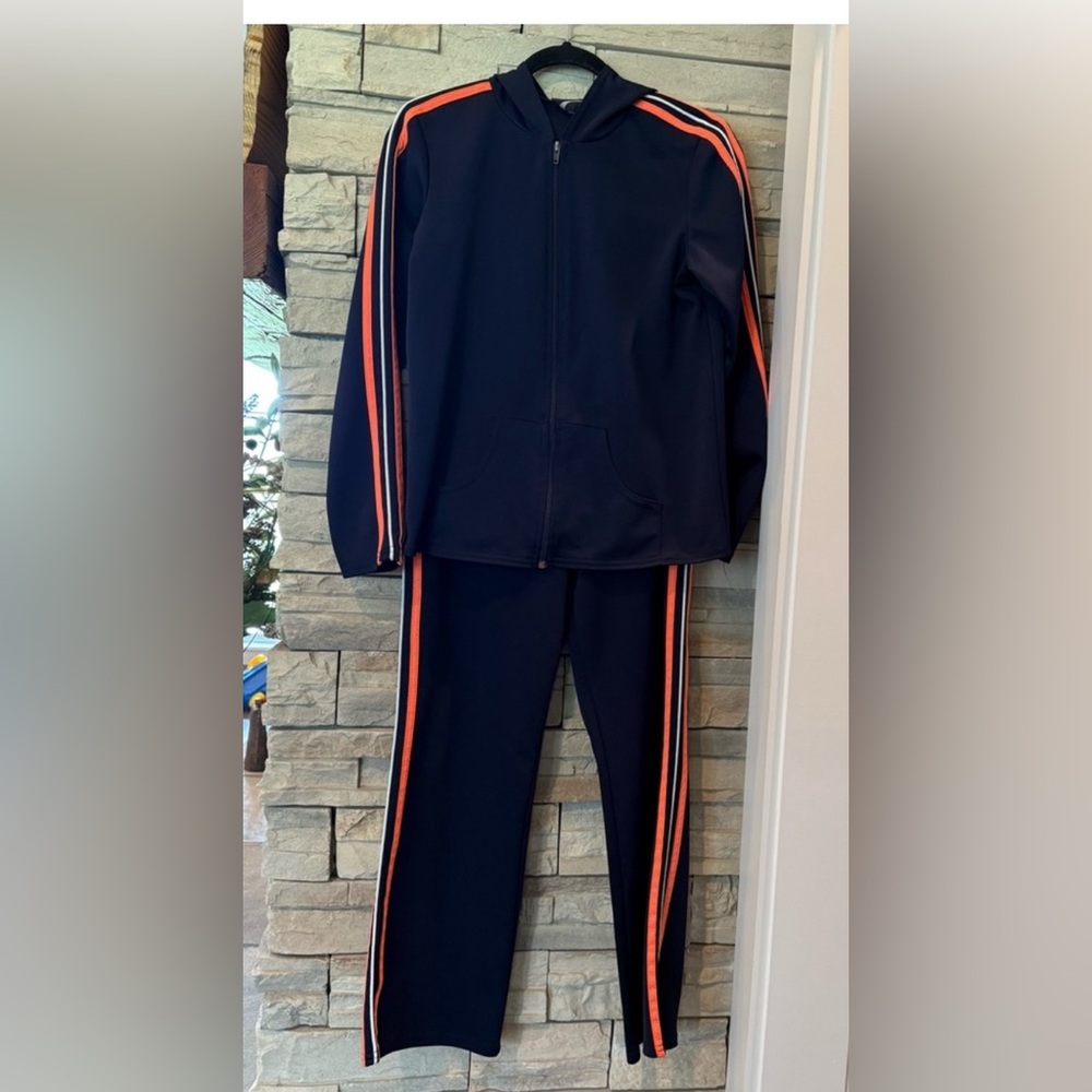 Fame 4 Fifteen Navy Orange Stripes 2 Piece Hooded Jog Track Suit Women’s Medium